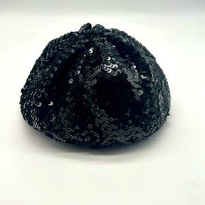 Vtg Black Sequined Stretch Maximalist Sparkly Relaxed Stylish Beanie Beret Hat